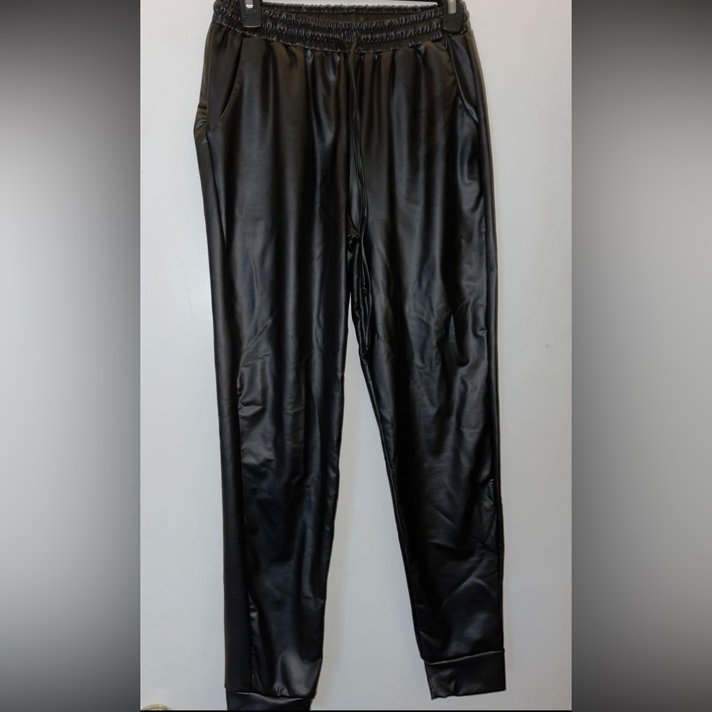 Black Faux Leather Jogger Pants
